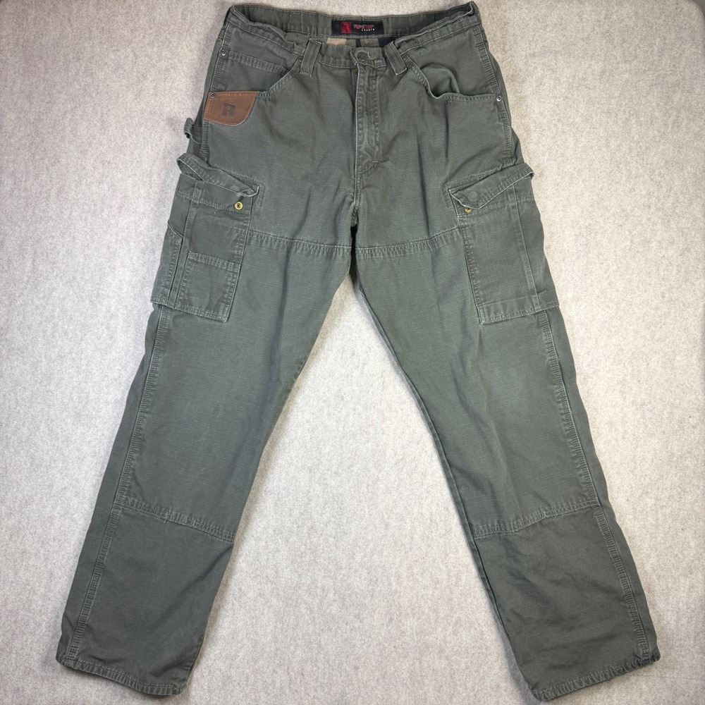 Wrangler Riggs Workwear Ripstop Flannel Lined Cargo Pants Olive Green 34x32